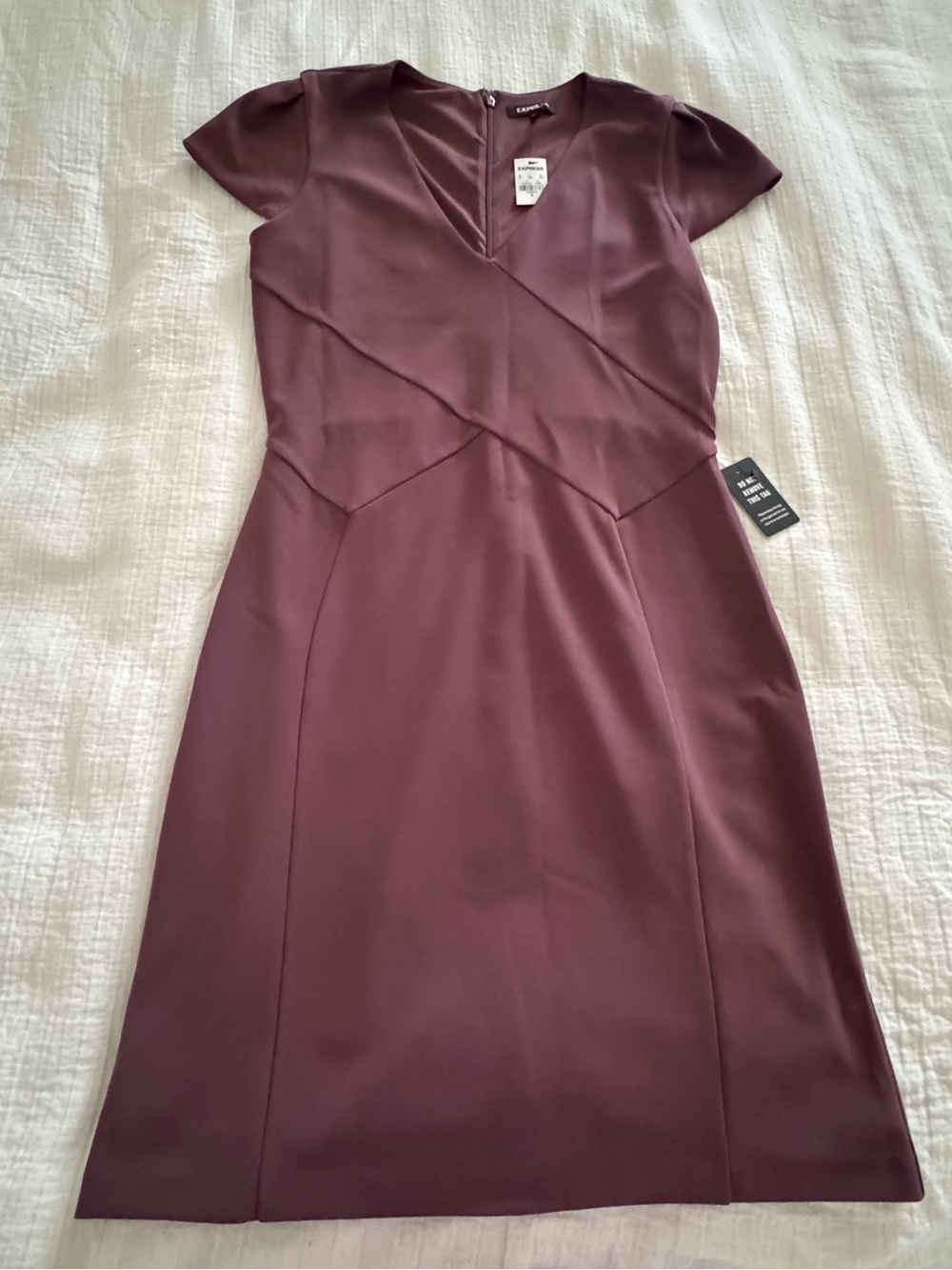 NWT Express Mauve Plum Wrap Front Midi Dress Size Medium Cap Sleeve